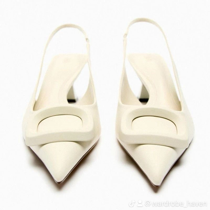 ZA RÁ Embellished Heeled Slingback – White