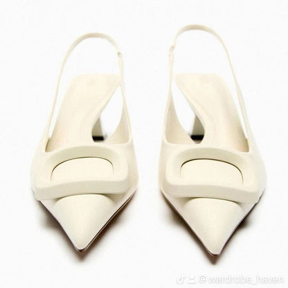 ZARA Embellished Heeled Slingback – White