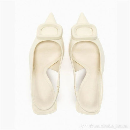 ZARA Embellished Heeled Slingback – White