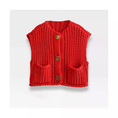 RED CHUNKY SWEATER VEST
