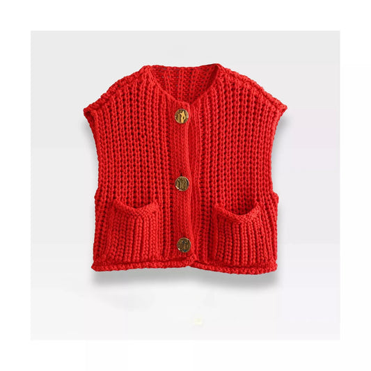 RED CHUNKY SWEATER VEST