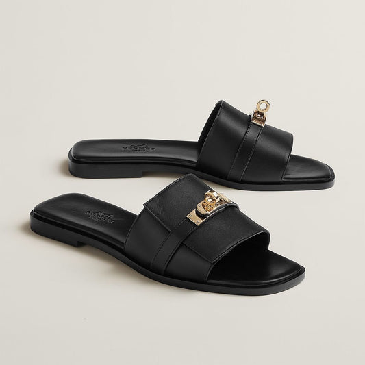 Giulia Slide Sandals – Silver Hardware Detail