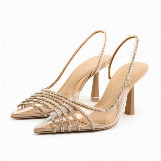 ZARA Apricot Vinyl Heels with Rhinestones