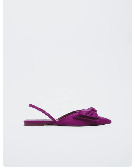 ZARA Fuchsia Slingback Flats – Bow Detail