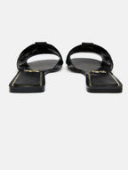 Black Crossed Leather Flat Sandals – Minimal Luxe