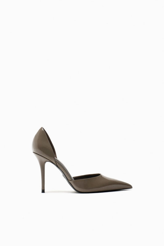 ZARA Taupe Grey Court Heels with Open Sides