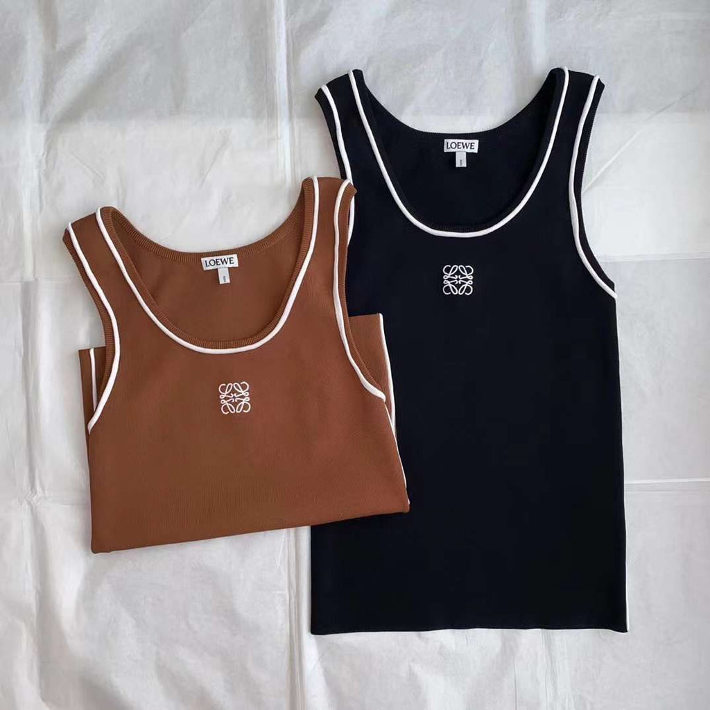 Contrast-Edge Tank Top – Brown & White