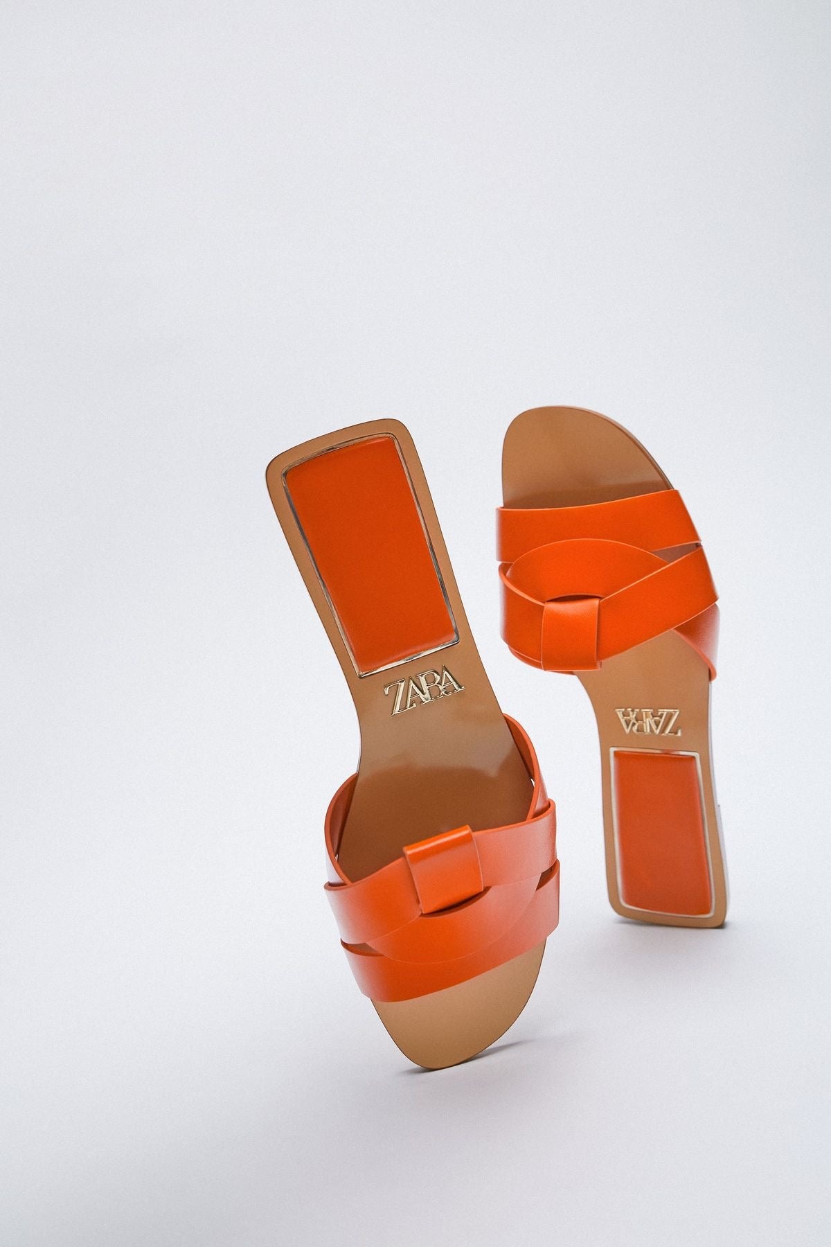 Orange Crossed Leather Flat Sandals – Sunset Edition