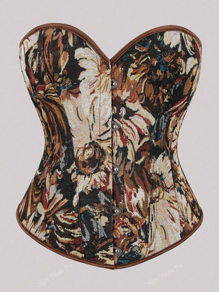 Vintage Floral Off-Shoulder Halter Top – Backless with Waist Cincher