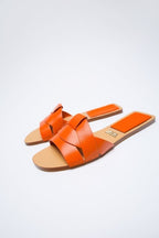Orange Crossed Leather Flat Sandals – Sunset Edition
