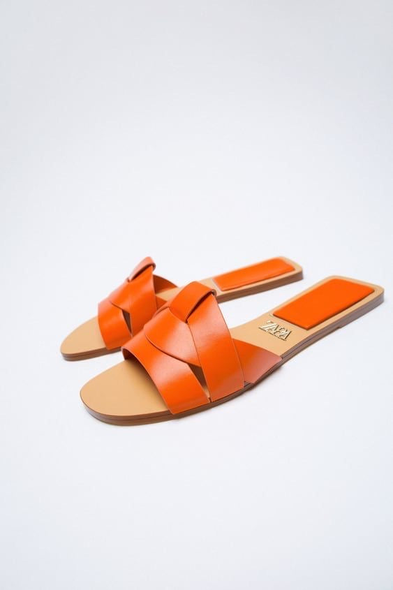 Orange Crossed Leather Flat Sandals – Sunset Edition