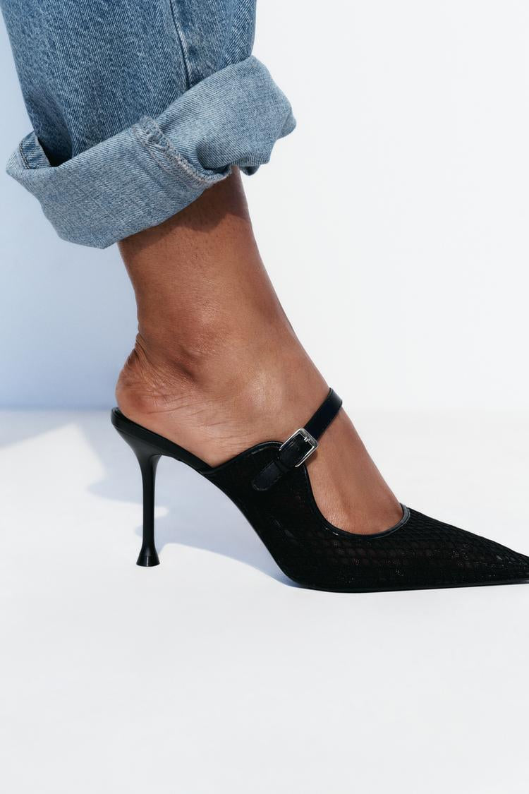Sleek Mesh Pointed Heels – Noir Edition