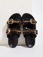 Leopard Print Platform Sandals – Buckled Comfort Slides