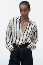ZA RÁ Striped Silk Shirt