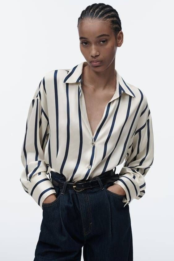 ZA RÁ Striped Silk Shirt