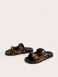 Leopard Print Platform Sandals – Buckled Comfort Slides