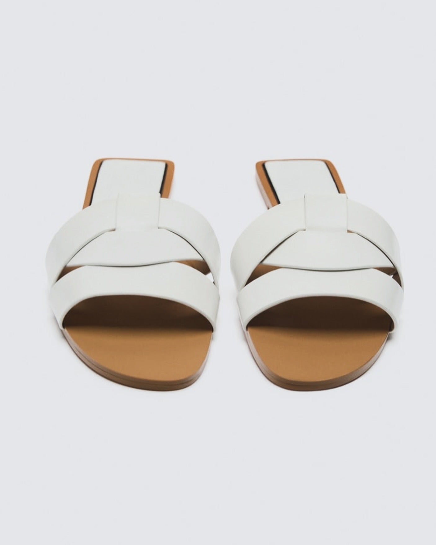 White Crossed Leather Flat Sandals – Summer Edit