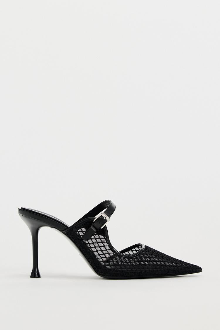 Sleek Mesh Pointed Heels – Noir Edition