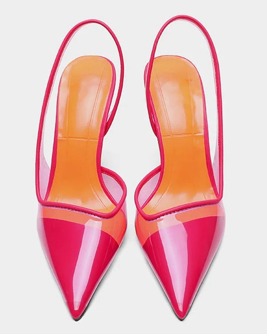 ZARA Transparent Splice Heels – Rose Red Elegance