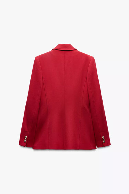 Scarlet Power Luxe Blazer – Gold Button Detail