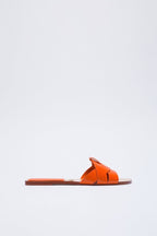 Orange Crossed Leather Flat Sandals – Sunset Edition