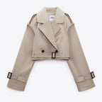 ZA RÁ Oversized Cropped Trench Topcoat – Beige