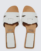 White Crossed Leather Flat Sandals – Summer Edit