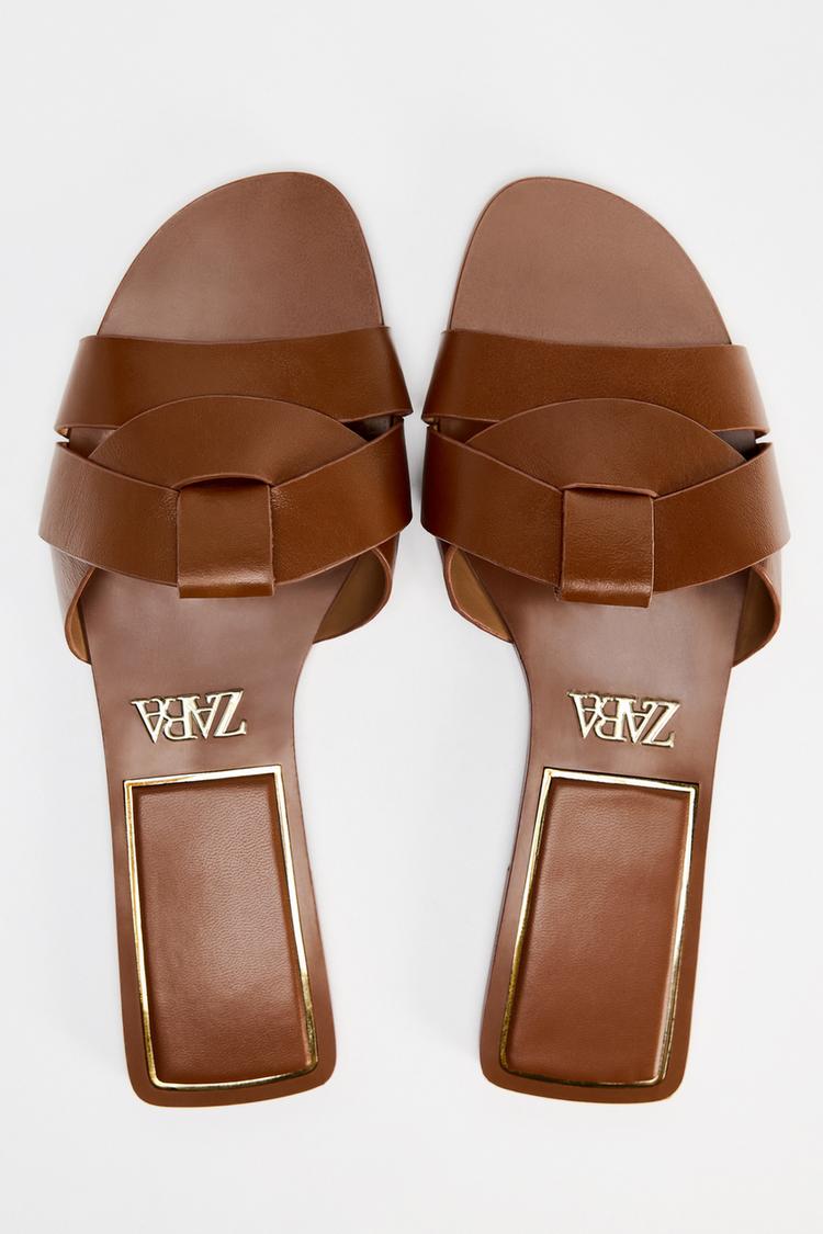 ZA RÁ Brown Crossed Leather Flat Sandals – Earth Tone Edition