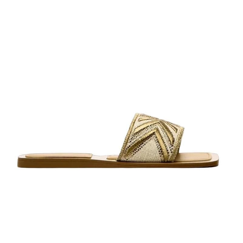 Gold Quilted Flat Sandals