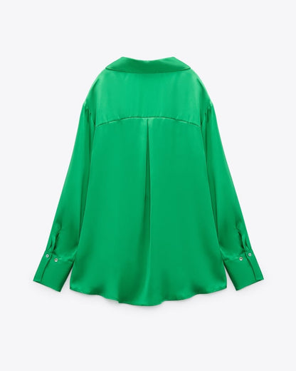 Emerald Satin Flowy Shirt – Luxe Lightwear