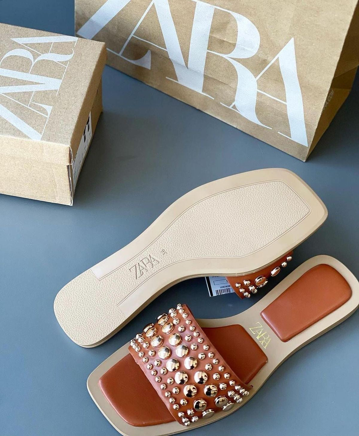 ZA RÁ Studded Brown Sandals