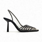 ZA RA Black Vinyl Heels with Rhinestones