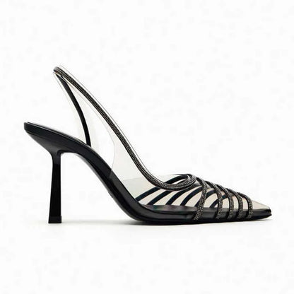 ZARA Black Vinyl Heels with Rhinestones