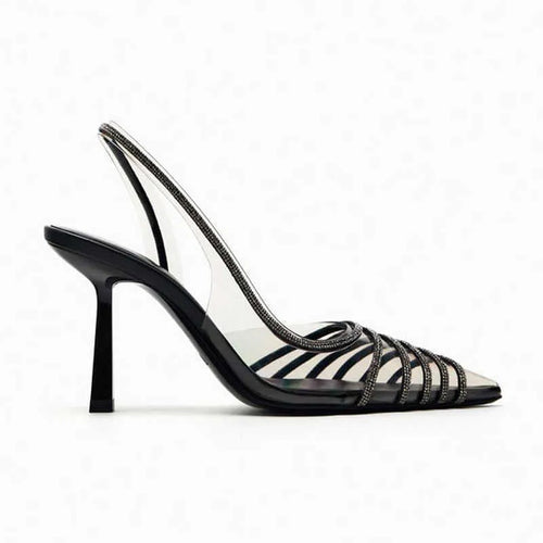 Black Vinyl Heels with Rhinestones