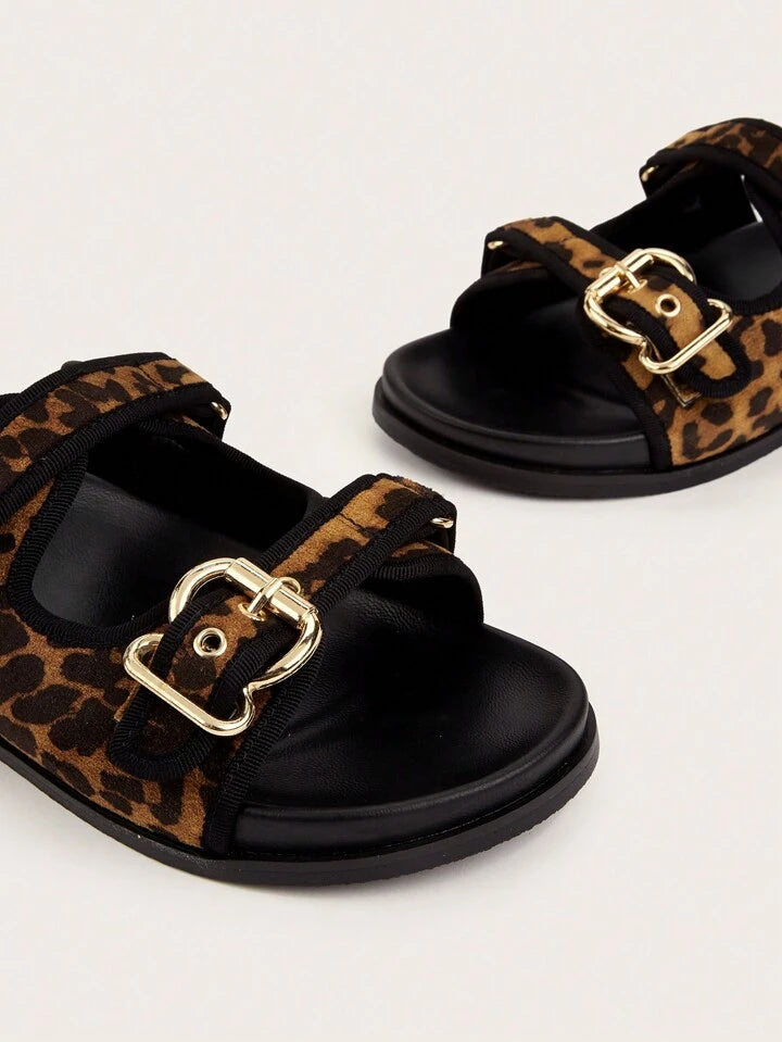 Leopard Print Platform Sandals – Buckled Comfort Slides