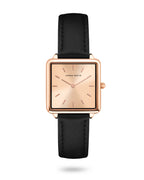 Hannah Martin Aurora Square Watch – Black Leather & Rose Gold (with Bracelet)