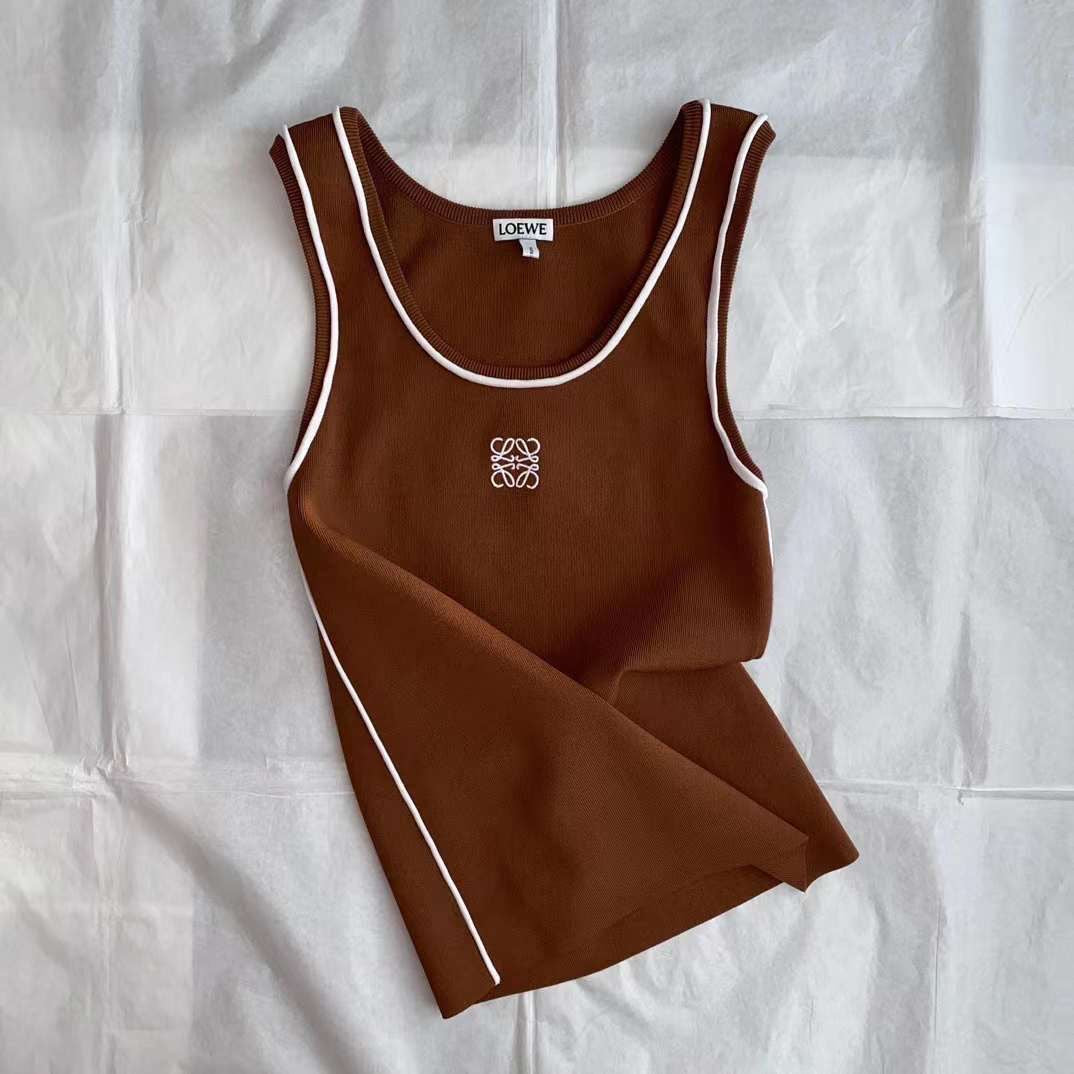 Contrast-Edge Tank Top – Brown & White