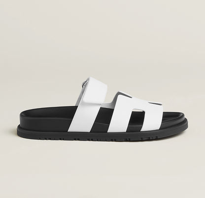 Hermès Chypre Sandals – White & Black Sole