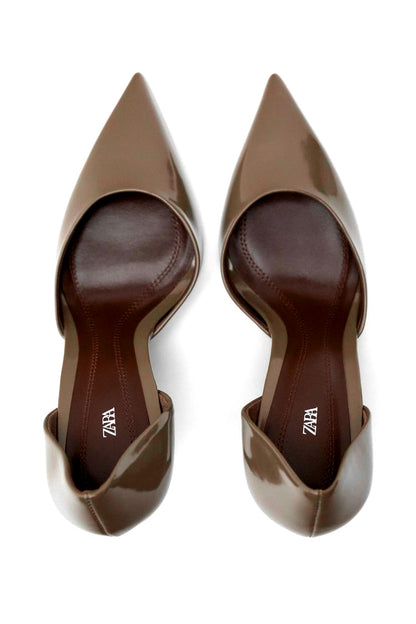 ZARA Taupe Grey Court Heels with Open Sides