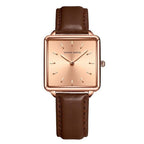 HM Square Watch – Brown Leather & Rose Gold (with Bracelet)