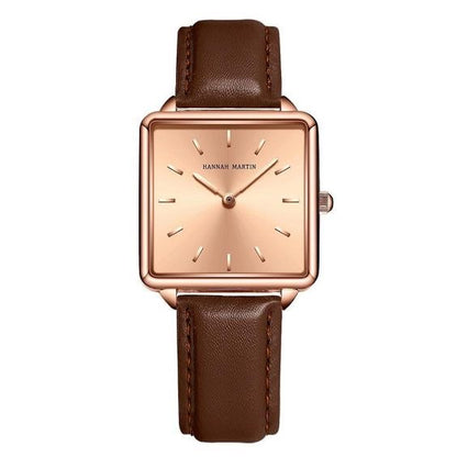Hannah Martin Square Watch – Brown Leather & Rose Gold (with Bracelet)