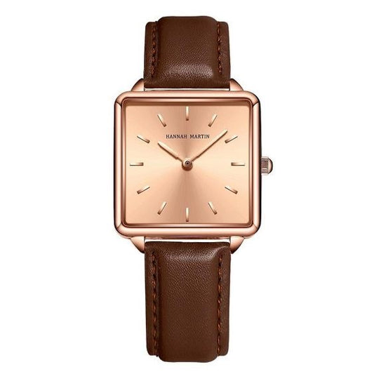 Hannah Martin Square Watch – Brown Leather & Rose Gold (with Bracelet)
