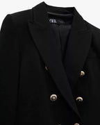 Noir Luxe Double-Breasted Blazer – Gold Button Detail