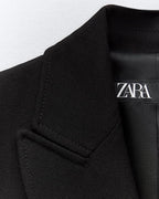 Noir Luxe Double-Breasted Blazer – Gold Button Detail