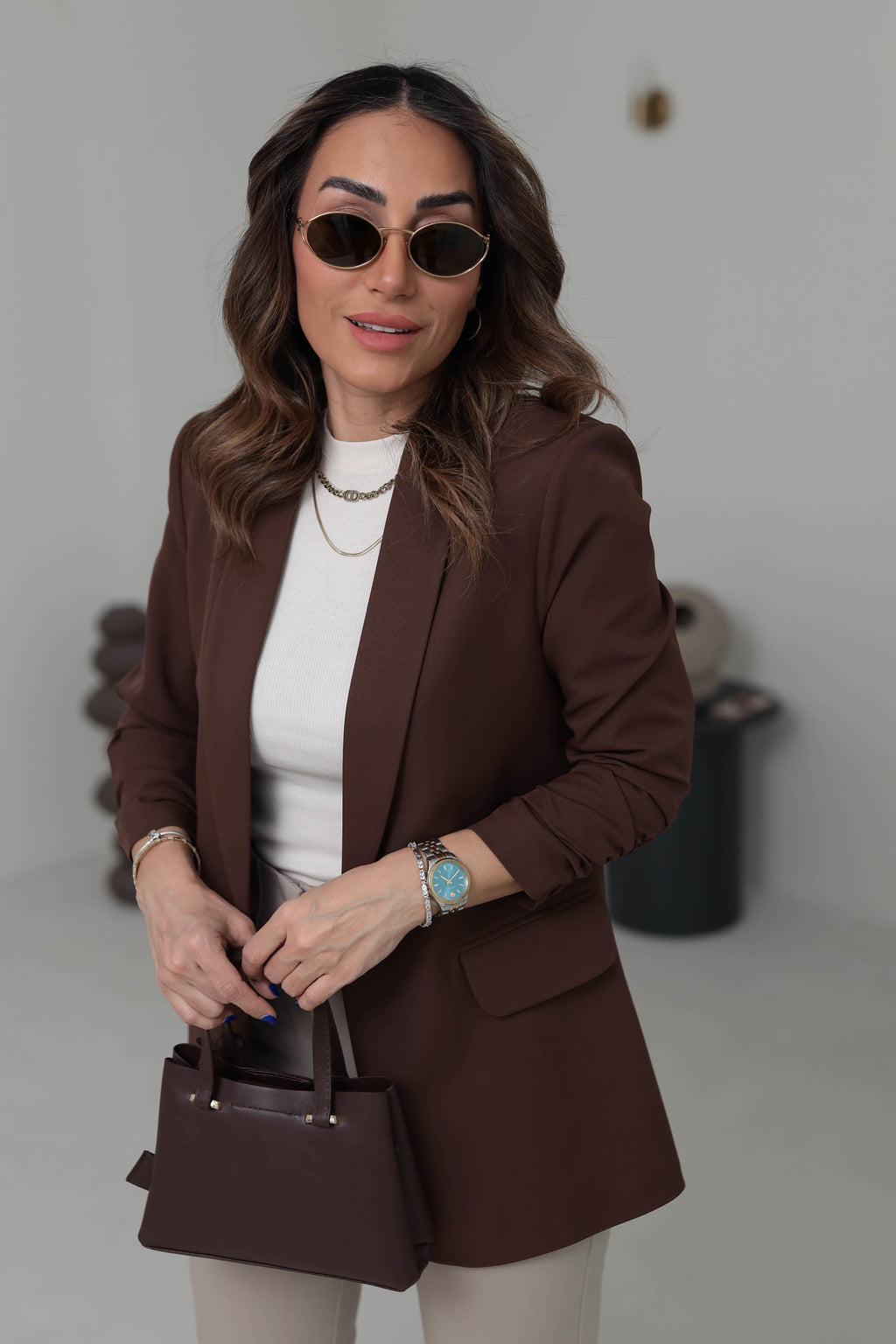 Chocolate Brown buttonless blazer
