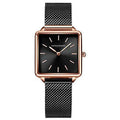 HM Noir Square Watch – Black Mesh & Gold Rim (with Bracelet)