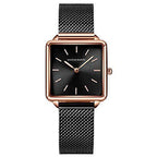 HM Noir Square Watch – Black Mesh & Gold Rim (with Bracelet)