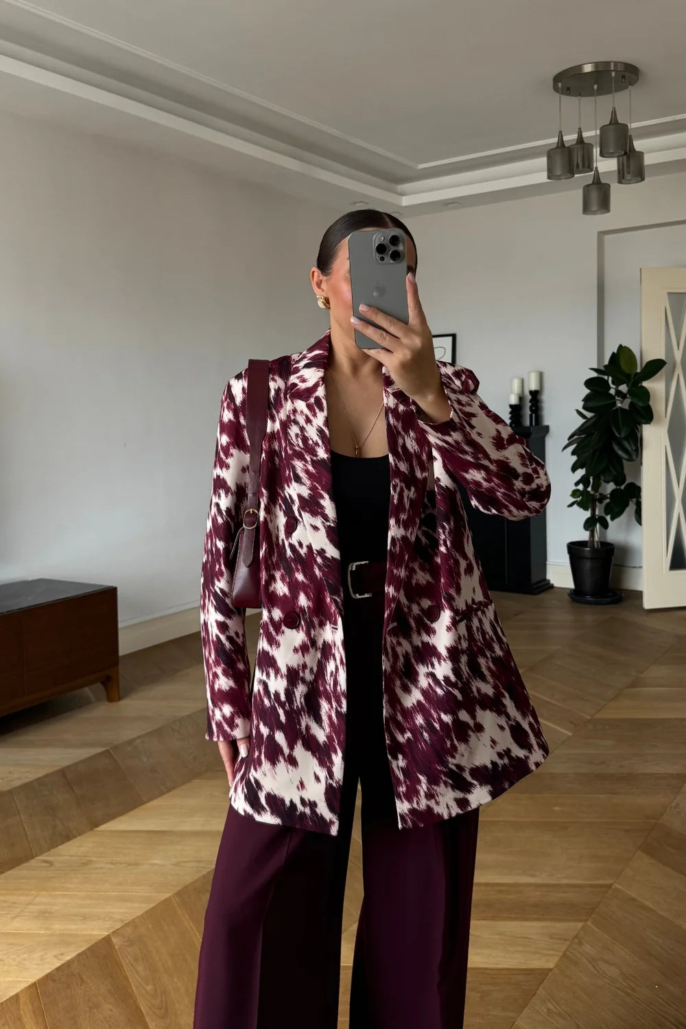 Burgundy & white cow-print