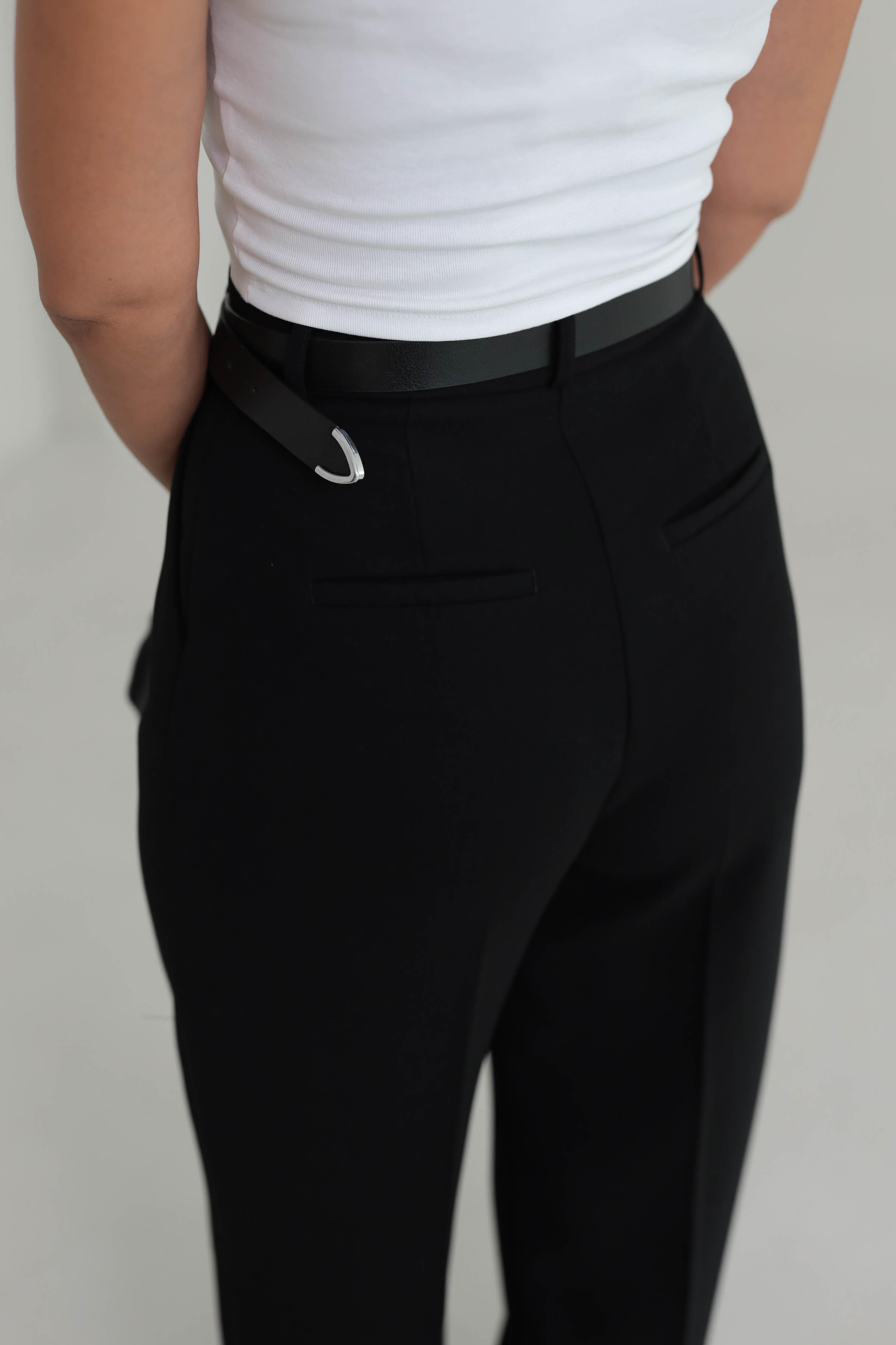 Pleated Detailed Fabric Trousers – Black Straight Legs