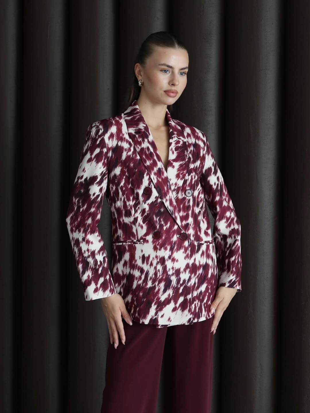 Burgundy & white cow-print